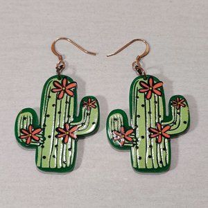 Cactus Earrings, Pink and Green, Cute Rustic